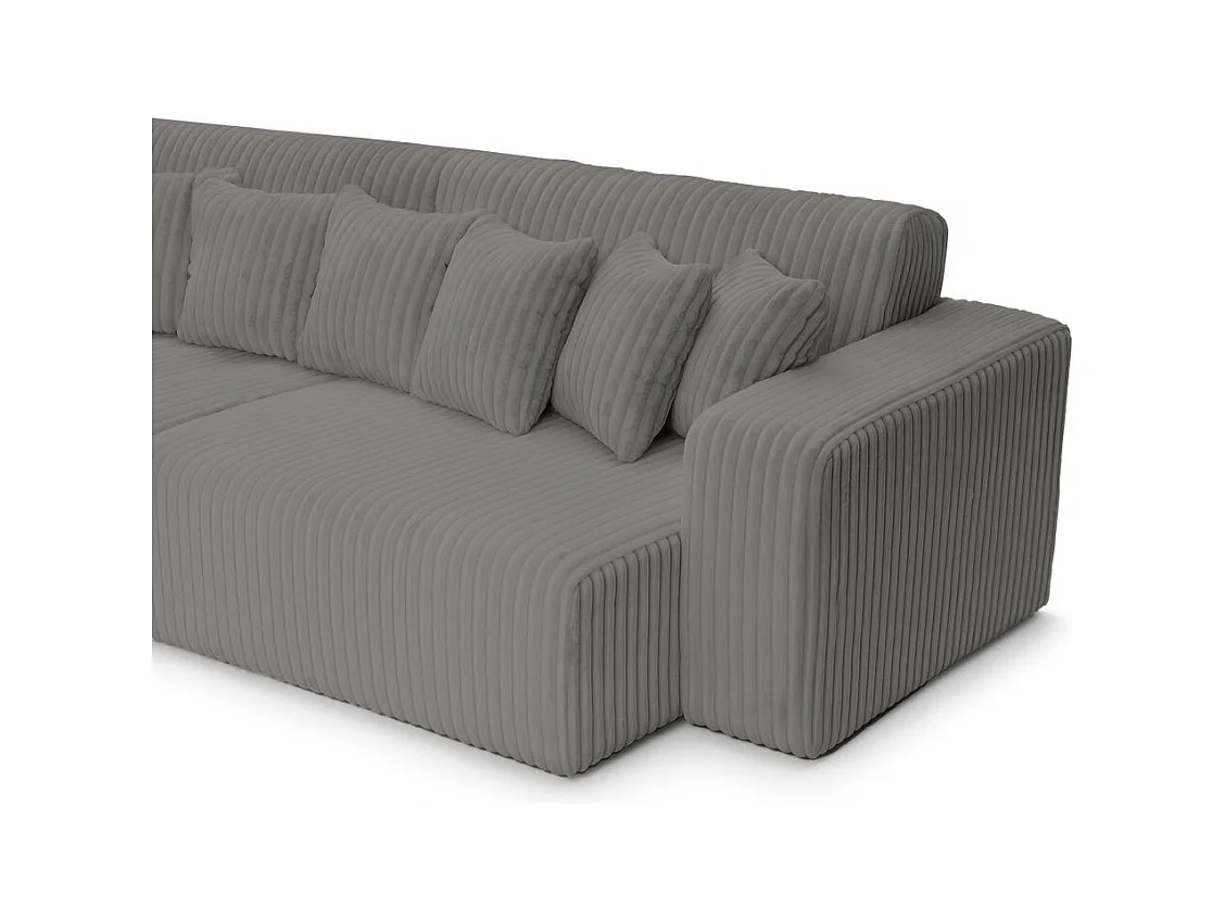 Canapé droit 4 places JADE double méridienne et assise profonde en velours côtelé épais - Gris anthracite