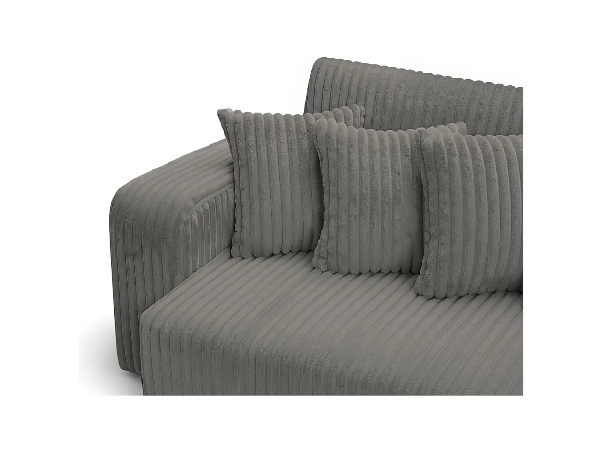 Canapé droit 4 places JADE double méridienne et assise profonde en velours côtelé épais - Gris anthracite