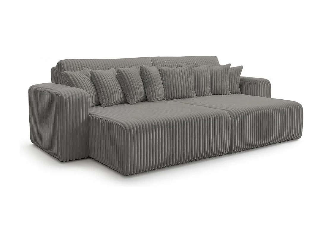 Canapé droit 4 places JADE double méridienne et assise profonde en velours côtelé épais - Gris anthracite