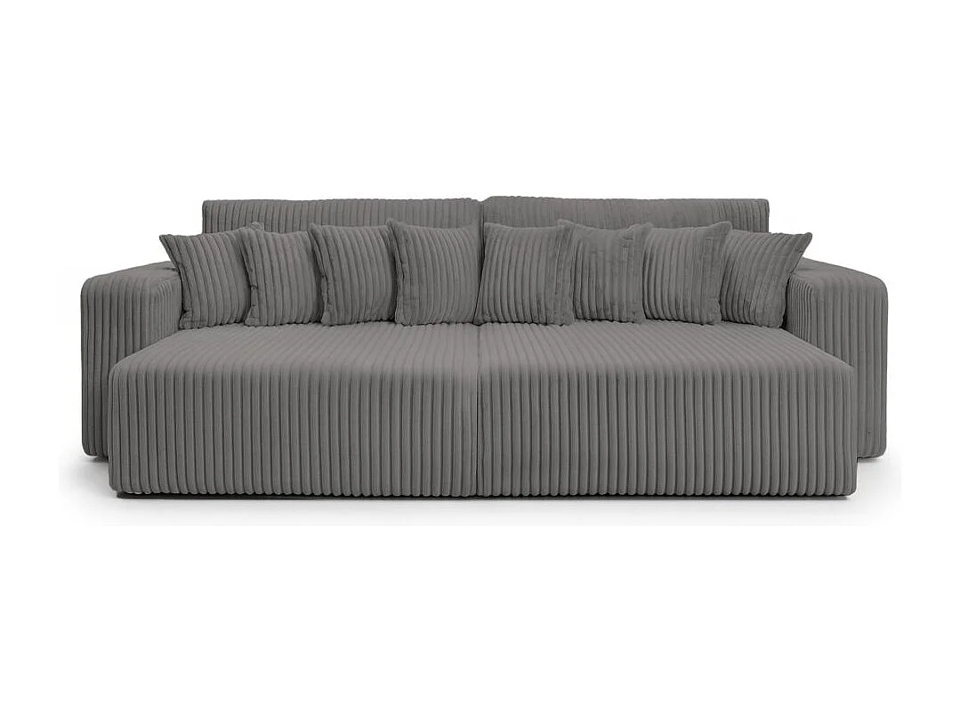 Canapé droit 4 places JADE double méridienne et assise profonde en velours côtelé épais - Gris anthracite