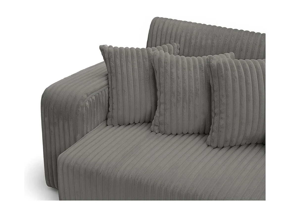 Canapé droit 4 places JADE double méridienne et assise profonde en velours côtelé épais - Gris anthracite