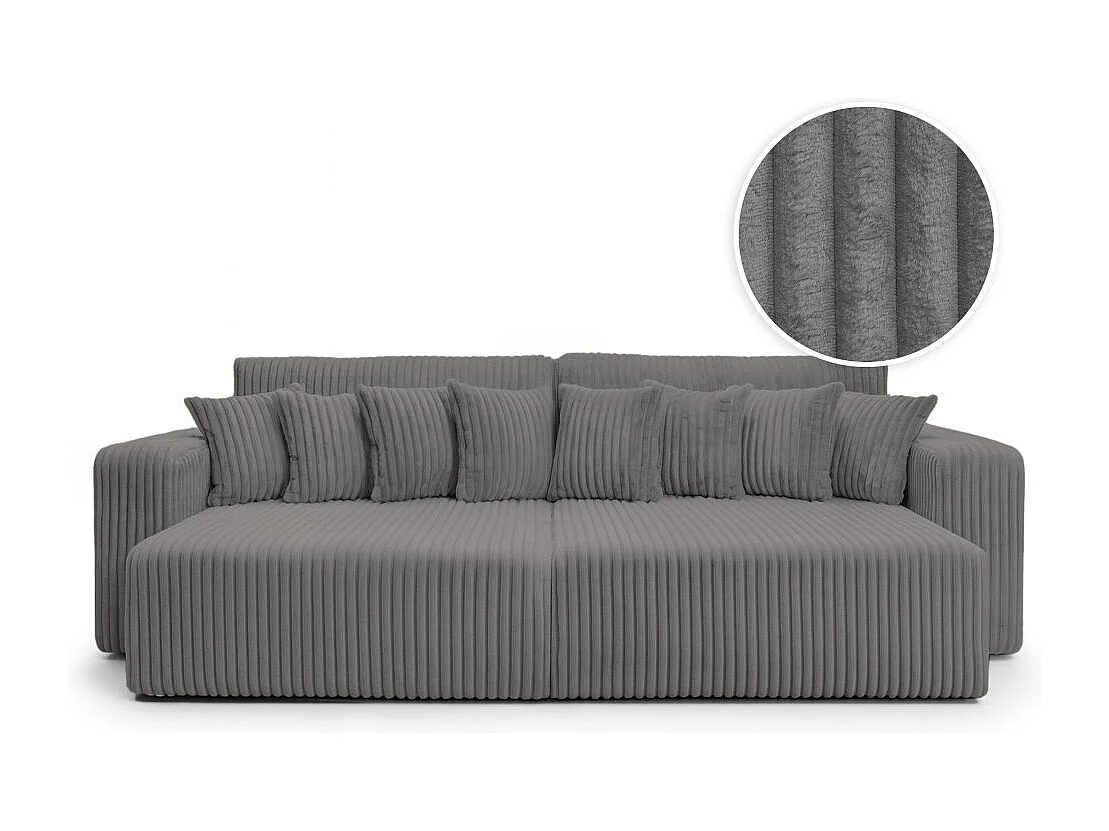 Canapé droit 4 places JADE double méridienne et assise profonde en velours côtelé épais - Gris anthracite