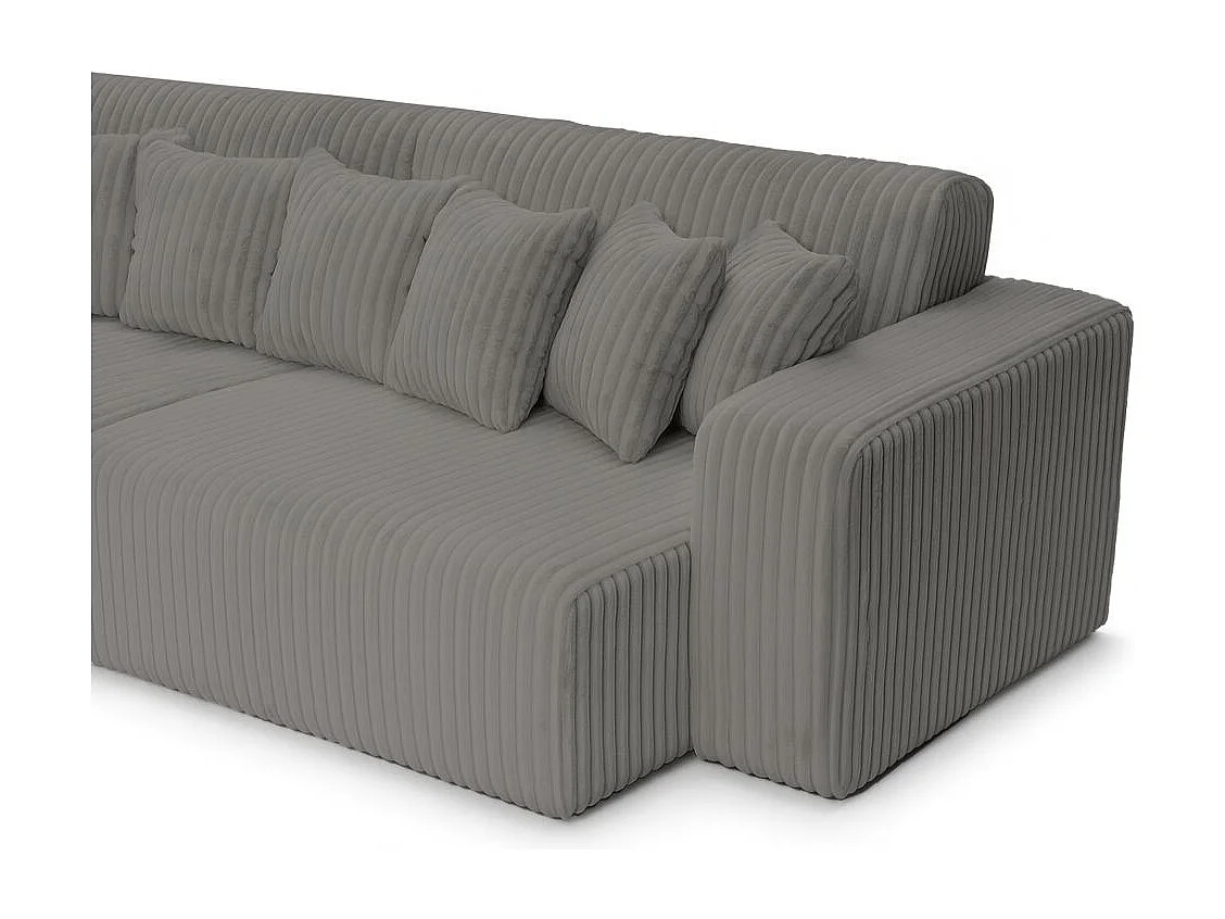 Canapé droit 4 places JADE double méridienne et assise profonde en velours côtelé épais - Gris anthracite