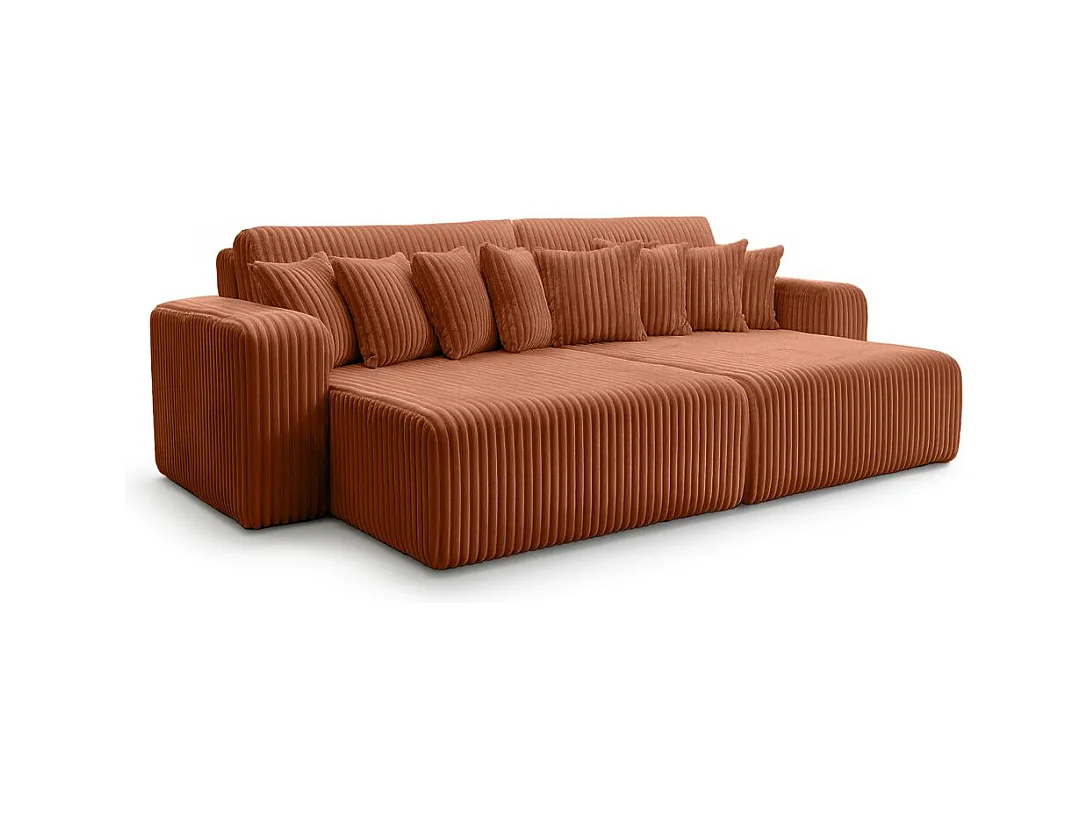 Canapé droit 4 places JADE double méridienne et assise profonde en velours côtelé épais - Terracotta