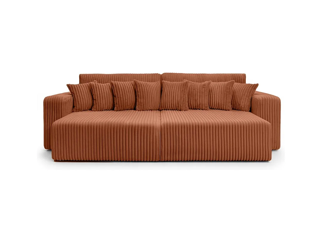 Canapé droit 4 places JADE double méridienne et assise profonde en velours côtelé épais - Terracotta