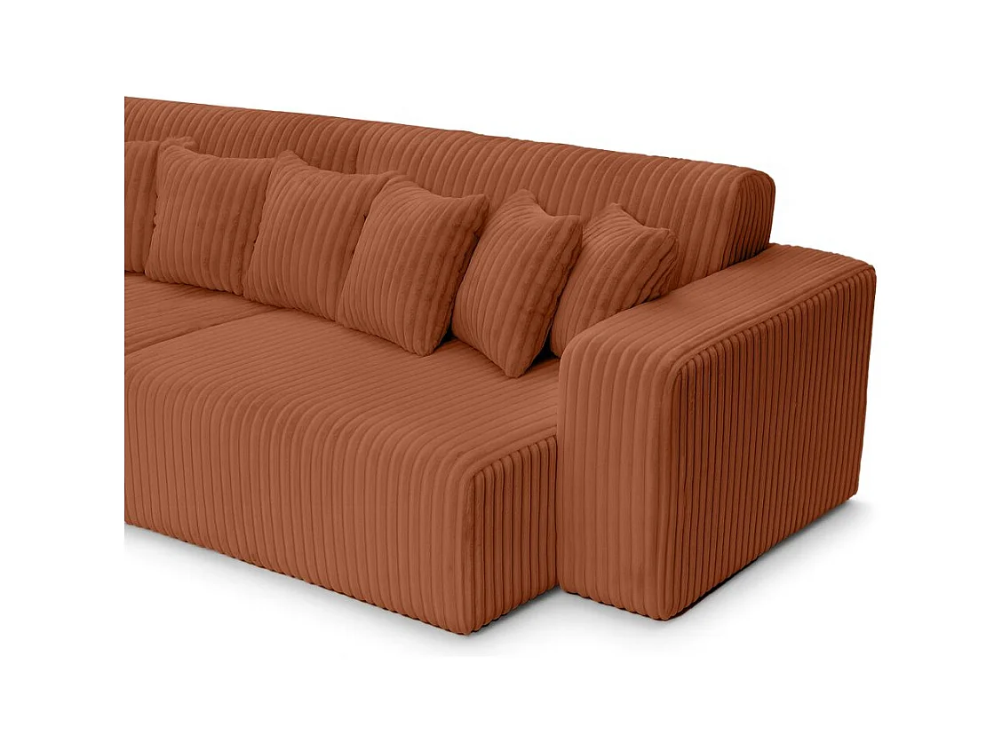 Canapé droit 4 places JADE double méridienne et assise profonde en velours côtelé épais - Terracotta