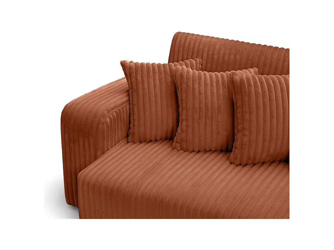 Canapé droit 4 places JADE double méridienne et assise profonde en velours côtelé épais - Terracotta