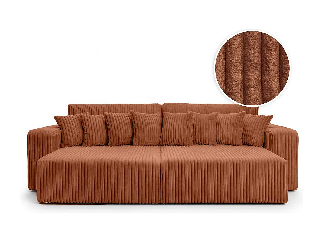 Canapé droit 4 places JADE double méridienne et assise profonde en velours côtelé épais - Terracotta