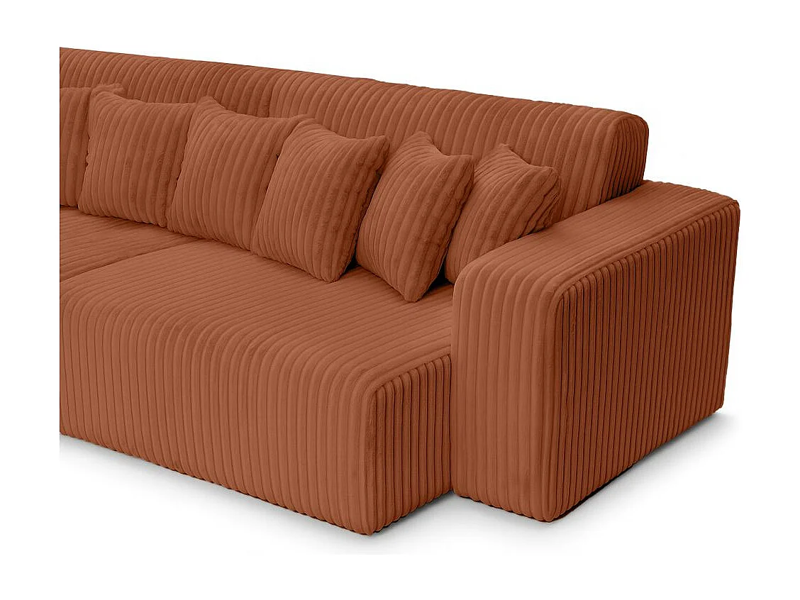 Canapé droit 4 places JADE double méridienne et assise profonde en velours côtelé épais - Terracotta