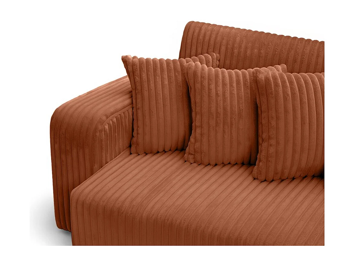 Canapé droit 4 places JADE double méridienne et assise profonde en velours côtelé épais - Terracotta