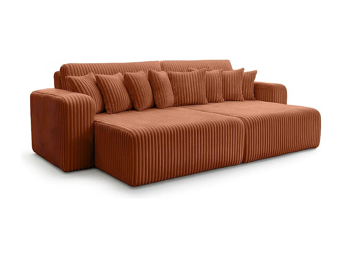 Canapé droit 4 places JADE double méridienne et assise profonde en velours côtelé épais - Terracotta