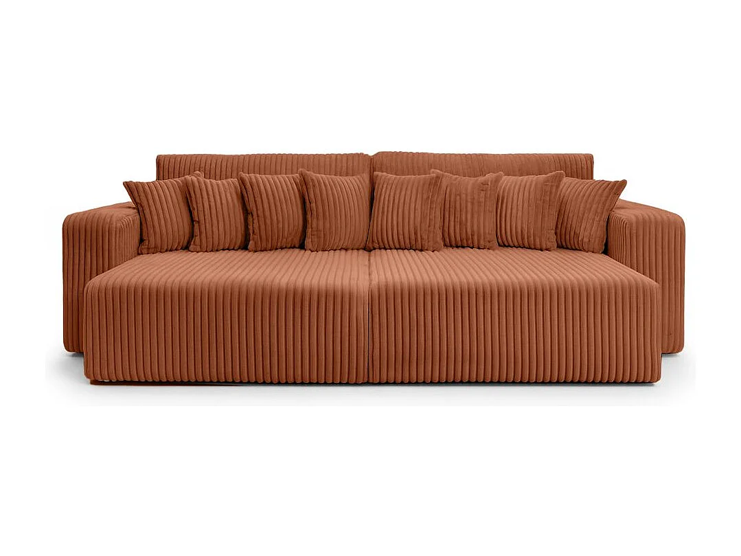Canapé droit 4 places JADE double méridienne et assise profonde en velours côtelé épais - Terracotta
