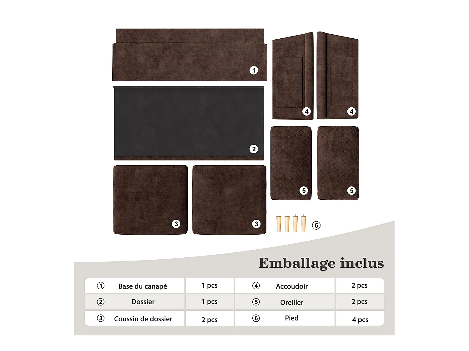 2-zitsbank in bruine fluwelen stof, 165 cm, moderne Scandinavische stijl voor woonkamer, appartement, kleine ruimte, massief houten poten, 168x88x75