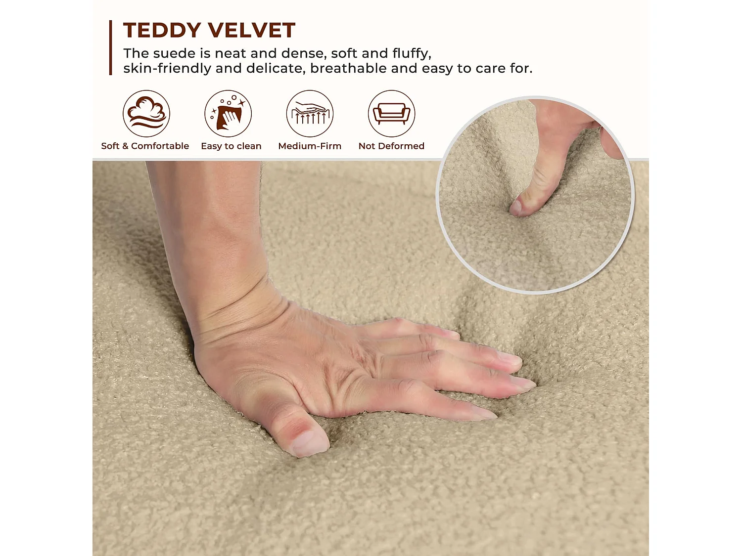 Canapé 2 Places, Moderne et scandinave, canapé Double en Velours Teddy en Bois, pour Salon, Chambre à Coucher, Bureau, 107 x 60 x 77 cm, Beige