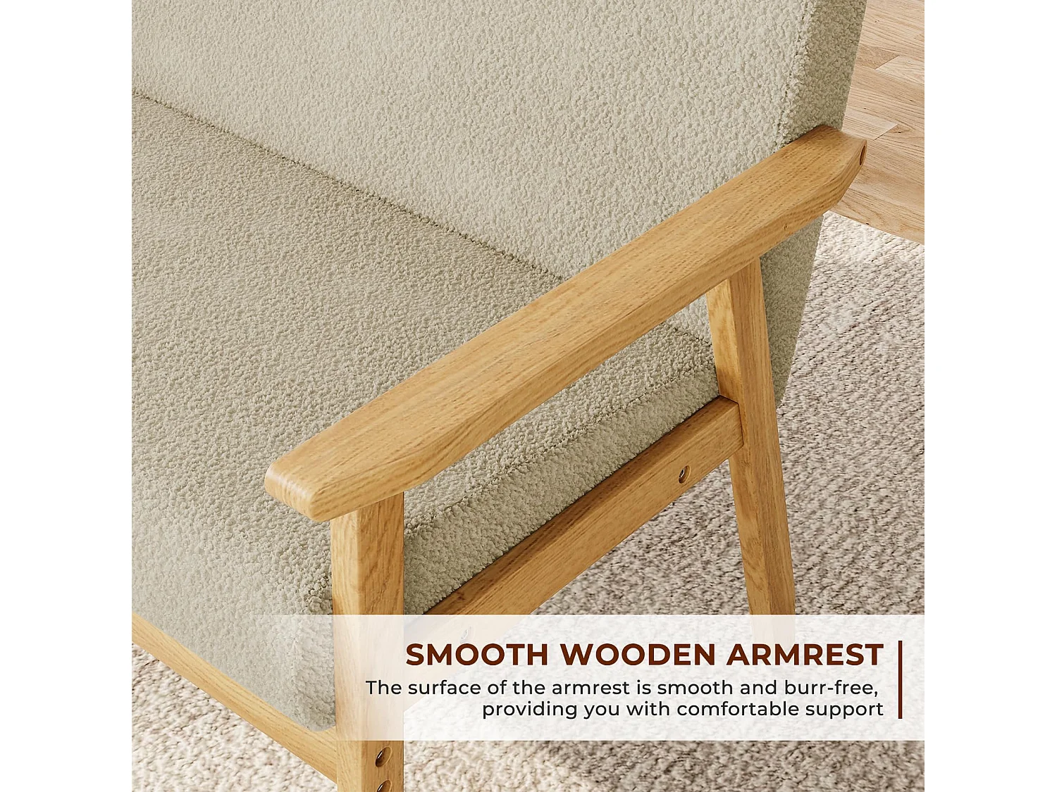 Canapé 2 Places, Moderne et scandinave, canapé Double en Velours Teddy en Bois, pour Salon, Chambre à Coucher, Bureau, 107 x 60 x 77 cm, Beige