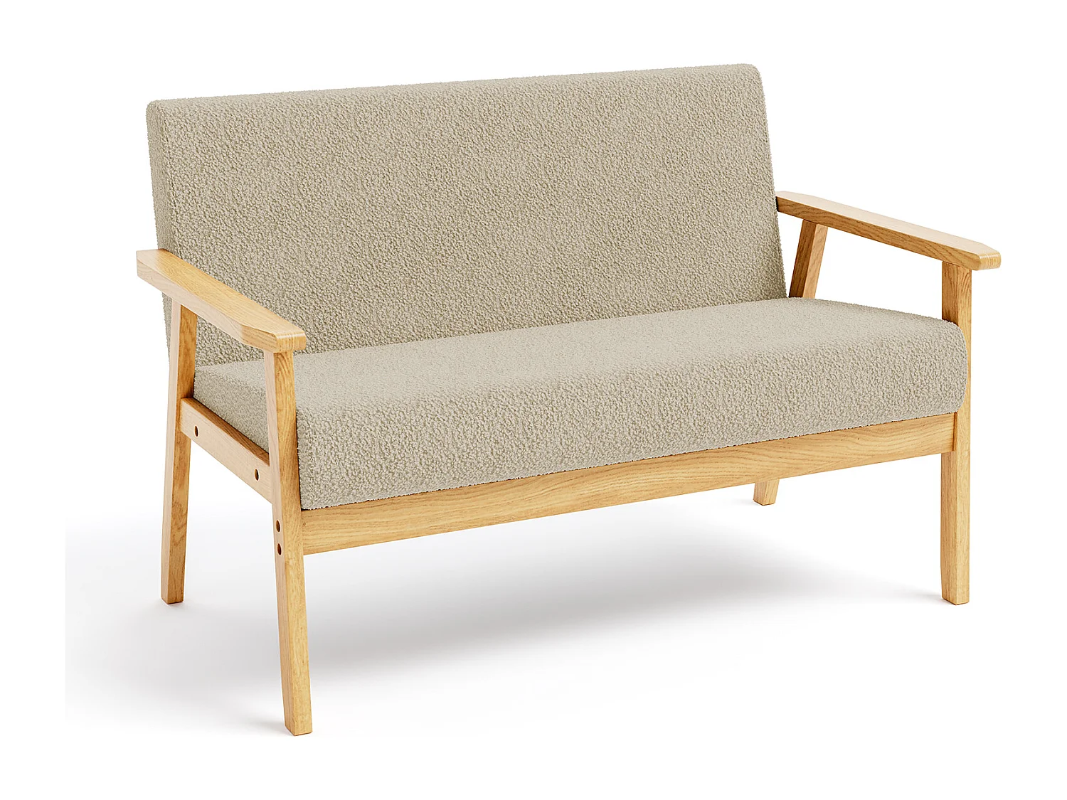 Canapé 2 Places, Moderne et scandinave, canapé Double en Velours Teddy en Bois, pour Salon, Chambre à Coucher, Bureau, 107 x 60 x 77 cm, Beige