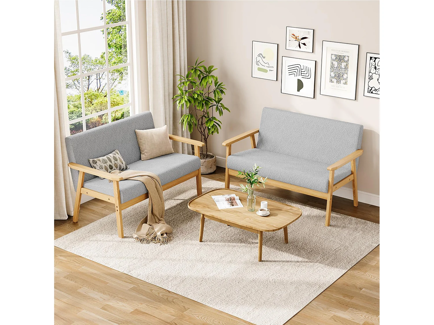 Canapé 2 Places, Moderne et scandinave, canapé Double en Velours Teddy en Bois, pour Salon, Chambre à Coucher, Bureau, 107 x 60 x 77 cm, Gris Clair