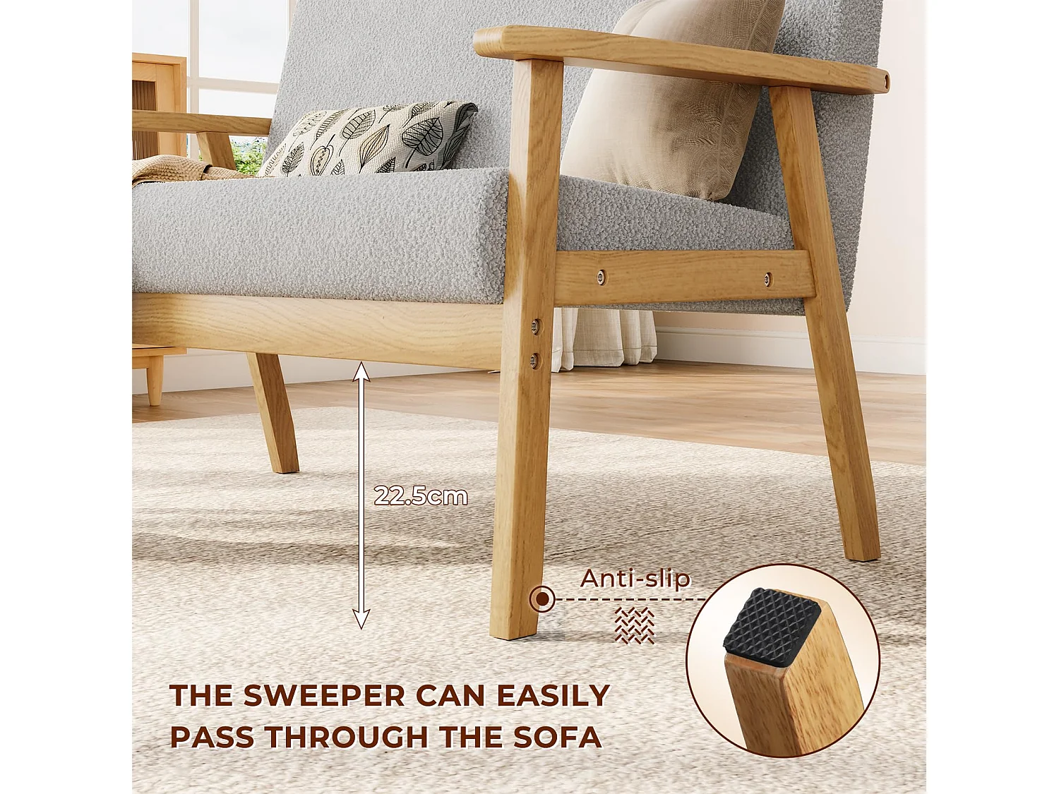 Canapé 2 Places, Moderne et scandinave, canapé Double en Velours Teddy en Bois, pour Salon, Chambre à Coucher, Bureau, 107 x 60 x 77 cm, Gris Clair
