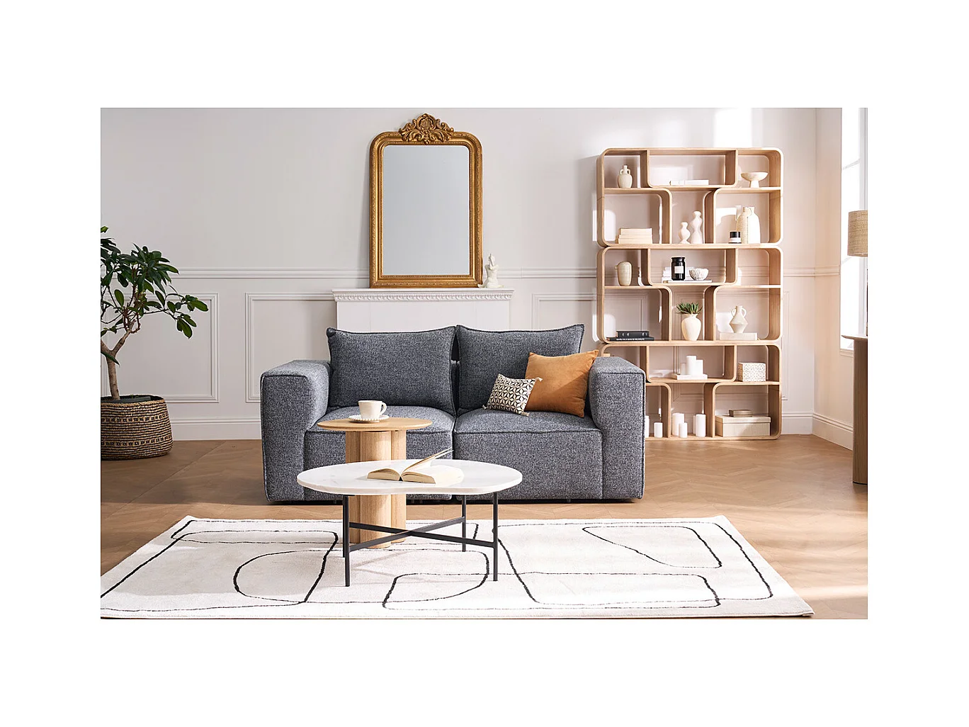 Módulo de esquina derecho para sofá en tela gris oscuro KERRY