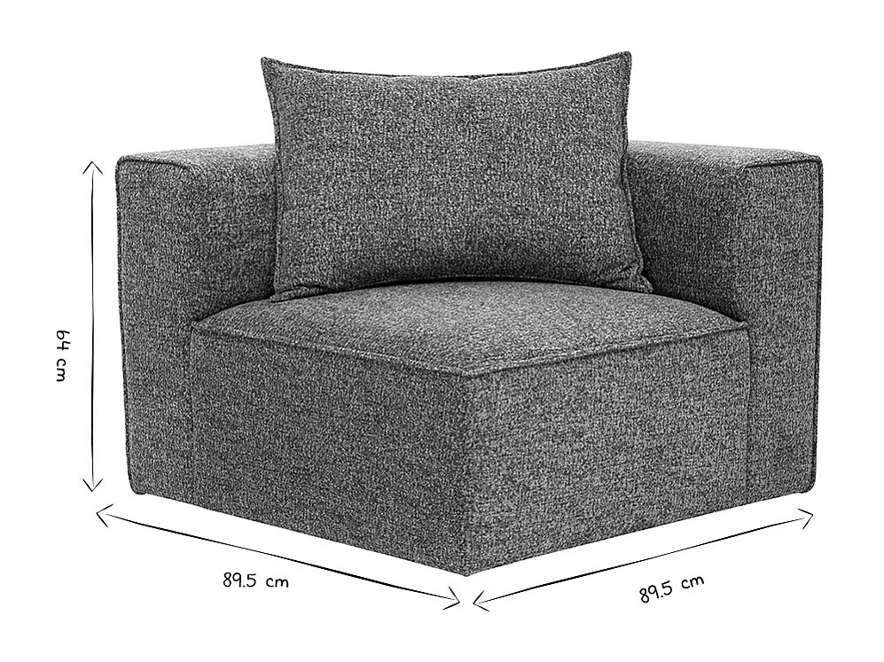 Module d'angle droit pour canapé en tissu chiné gris foncé KERRY