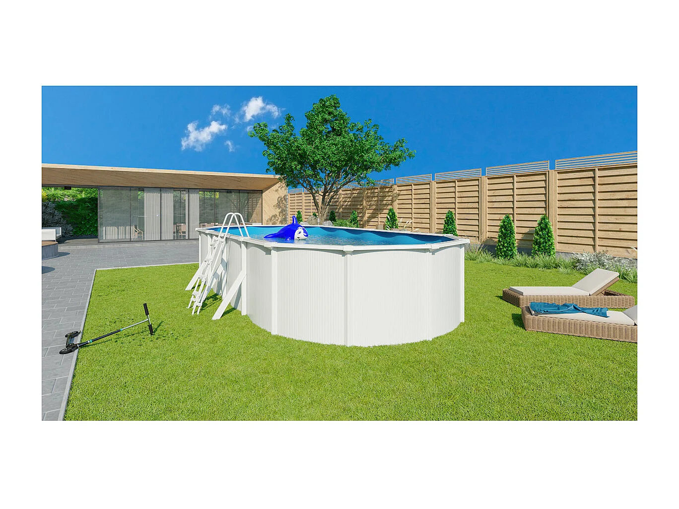 Trigano Jardin Piscine métal hors sol 7,90 x 4,85 m x 1,20 m - pi5135