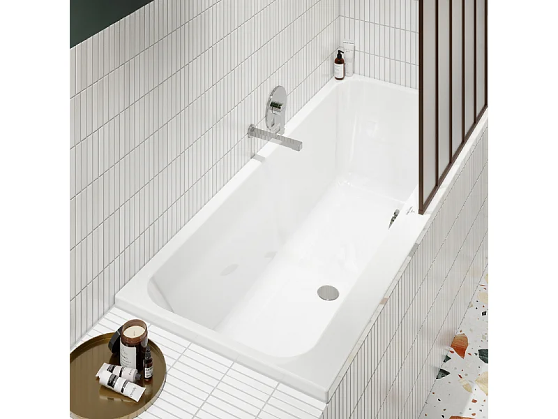 Baignoire droite VILLEROY & BOCH Architectura avec pieds 170 x 70 cm Blanc + Pare bain gauche AURYS Raywall chromé