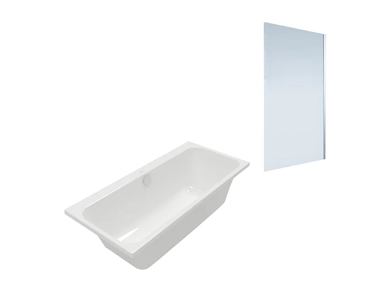 Baignoire droite VILLEROY & BOCH Architectura 150 x 70 cm Blanc + Pare bain droite AURYS Mist 1 chromé
