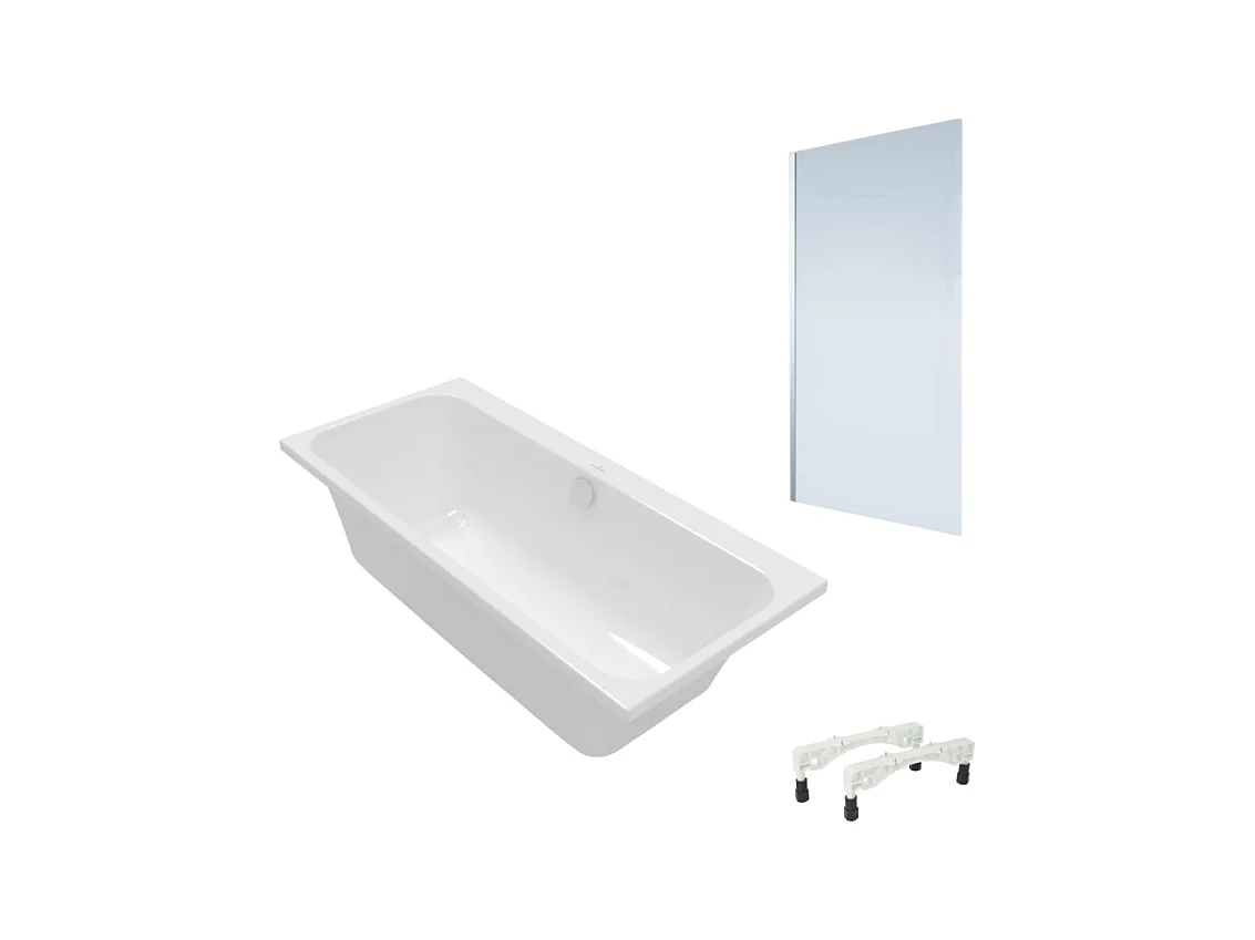 Baignoire droite VILLEROY & BOCH Architectura avec pieds 180 x 80 cm Blanc + Pare Bain gauche AURYS Mist 1 chromé