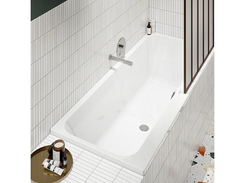 Baignoire droite VILLEROY & BOCH Architectura 150 x 70 cm Blanc + Pare bain gauche AURYS Raywall chromé