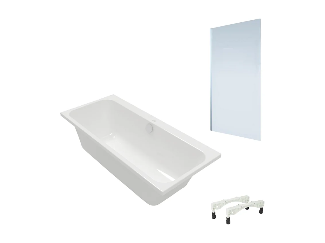 Baignoire droite VILLEROY & BOCH Architectura avec pieds 170 x 70 cm Blanc + Pare Bain gauche AURYS Mist 1 chromé