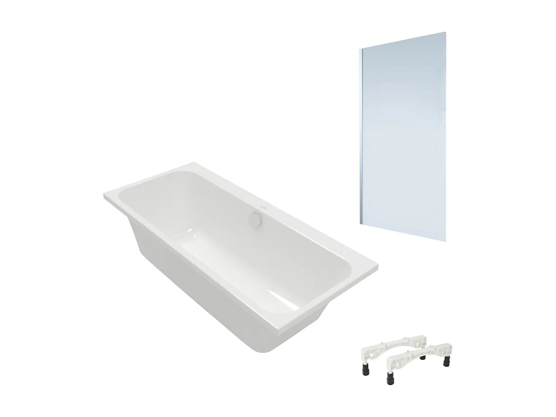 Baignoire droite VILLEROY & BOCH Architectura avec pieds 170 x 70 cm Blanc + Pare Bain gauche AURYS Mist 1 chromé
