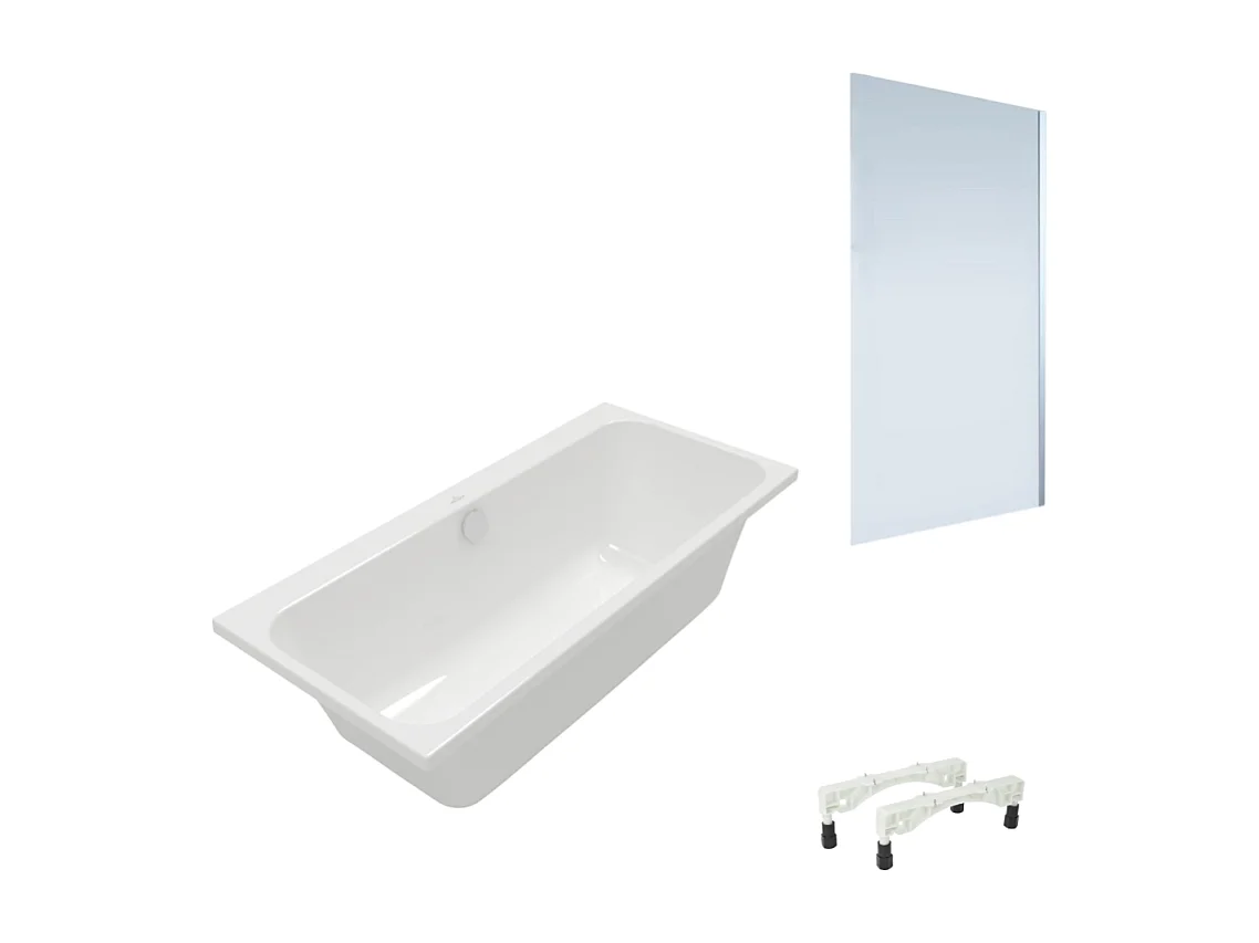 Baignoire droite VILLEROY & BOCH Architectura avec pieds 170 x 70 cm Blanc + Pare bain droite AURYS Mist 1 chromé