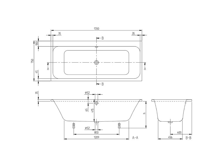 Baignoire droite VILLEROY & BOCH Architectura avec pieds 170 x 75 cm Blanc + Pare bain gauche AURYS Raywall chromé
