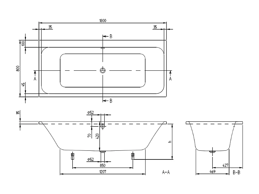 Baignoire droite VILLEROY & BOCH Architectura 180 x 80 cm Blanc + Pare bain droite AURYS Raywall chromé