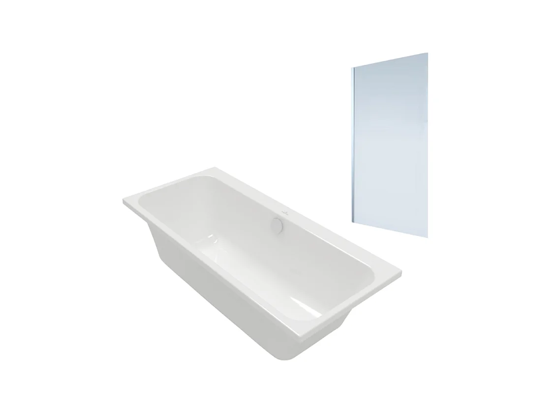 Baignoire droite VILLEROY & BOCH Architectura 180 x 80 cm Blanc + Pare Bain gauche AURYS Mist 1 chromé