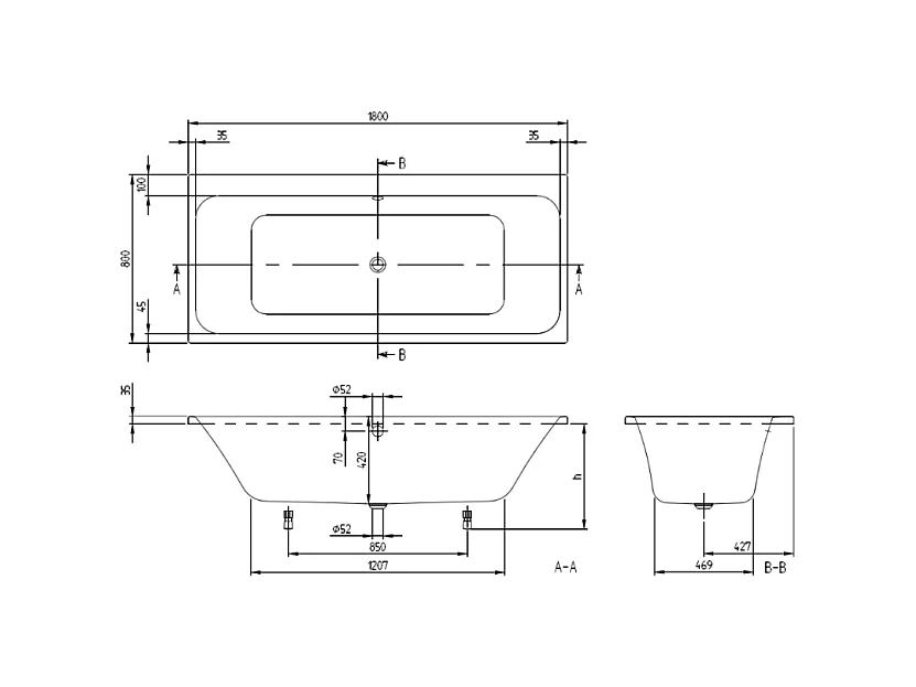 Baignoire droite VILLEROY & BOCH Architectura 180 x 80 cm Blanc + Pare bain gauche AURYS Raywall chromé