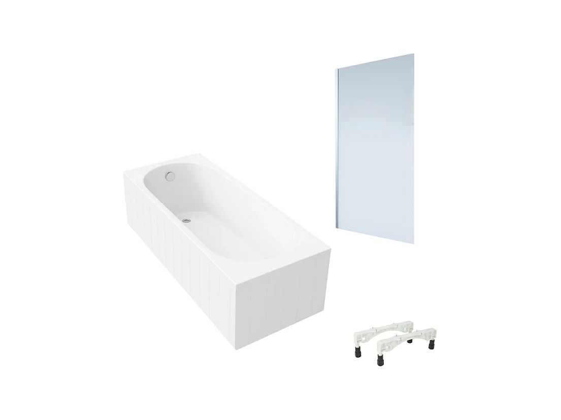 Baignoire droite avec pieds 170x75cm VILLEROY & BOCH O.Novo Blanc + Pare Bain gauche AURYS Mist 1 chromé