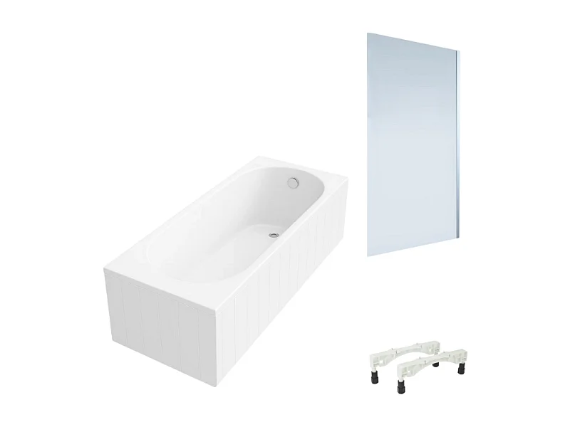 Baignoire droite avec pieds 170x75cm VILLEROY & BOCH O.Novo Blanc + Pare bain droite AURYS Mist 1 chromé