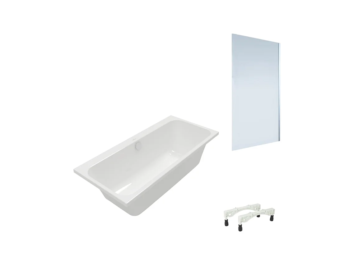 Baignoire droite VILLEROY & BOCH Architectura avec pieds 150 x 70 cm Blanc + Pare bain droite AURYS Mist 1 chromé