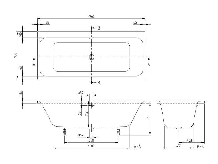 Baignoire droite VILLEROY & BOCH Architectura 170 x 75 cm Blanc + Pare bain droite AURYS Raywall chromé