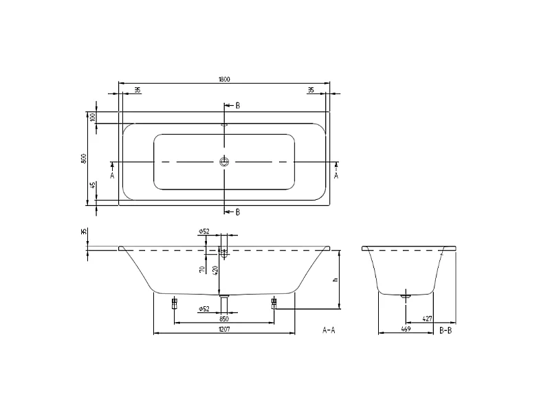Baignoire droite VILLEROY & BOCH Architectura 180 x 80 cm Blanc + Pare bain droite AURYS Mist 1 chromé