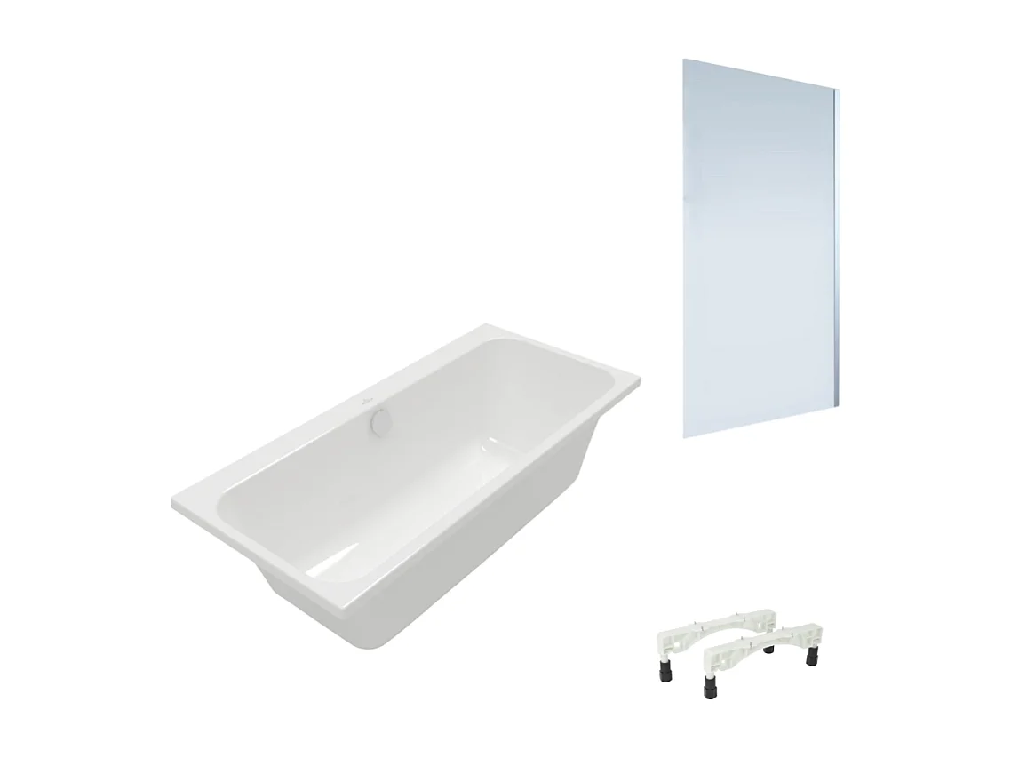 Baignoire droite VILLEROY & BOCH Architectura avec pieds 170 x 75 cm Blanc + Pare bain droite AURYS Mist 1 chromé