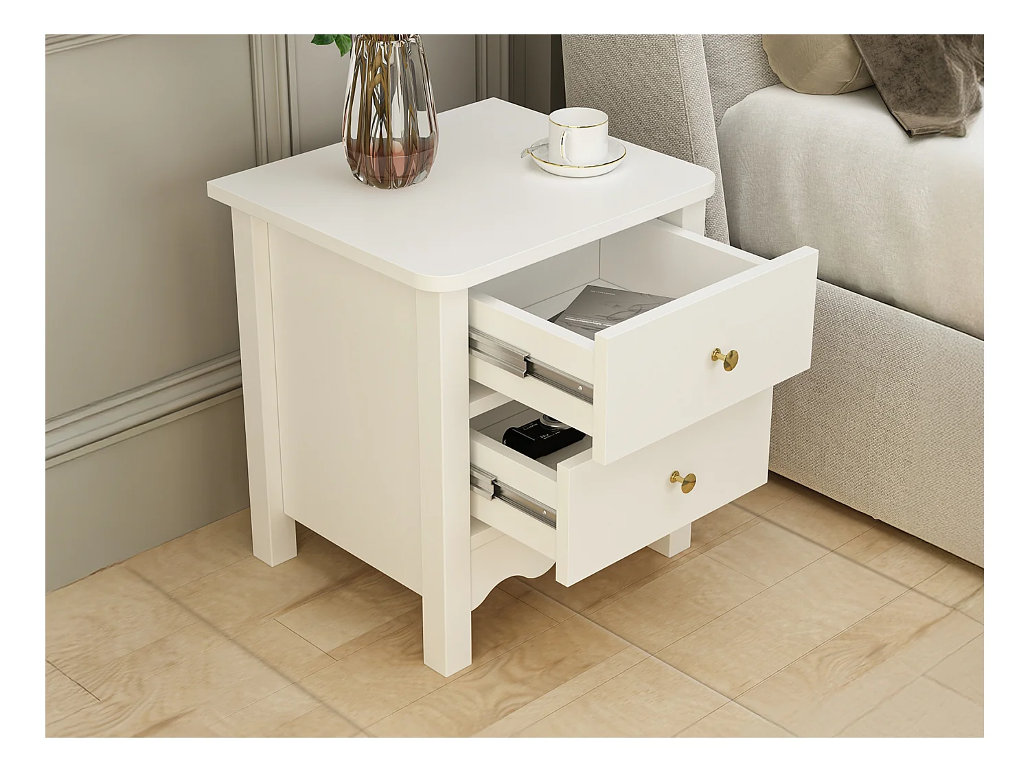 Lot de 2 tables de chevet avec 2 tiroirs - Blanc - ILIZANA
