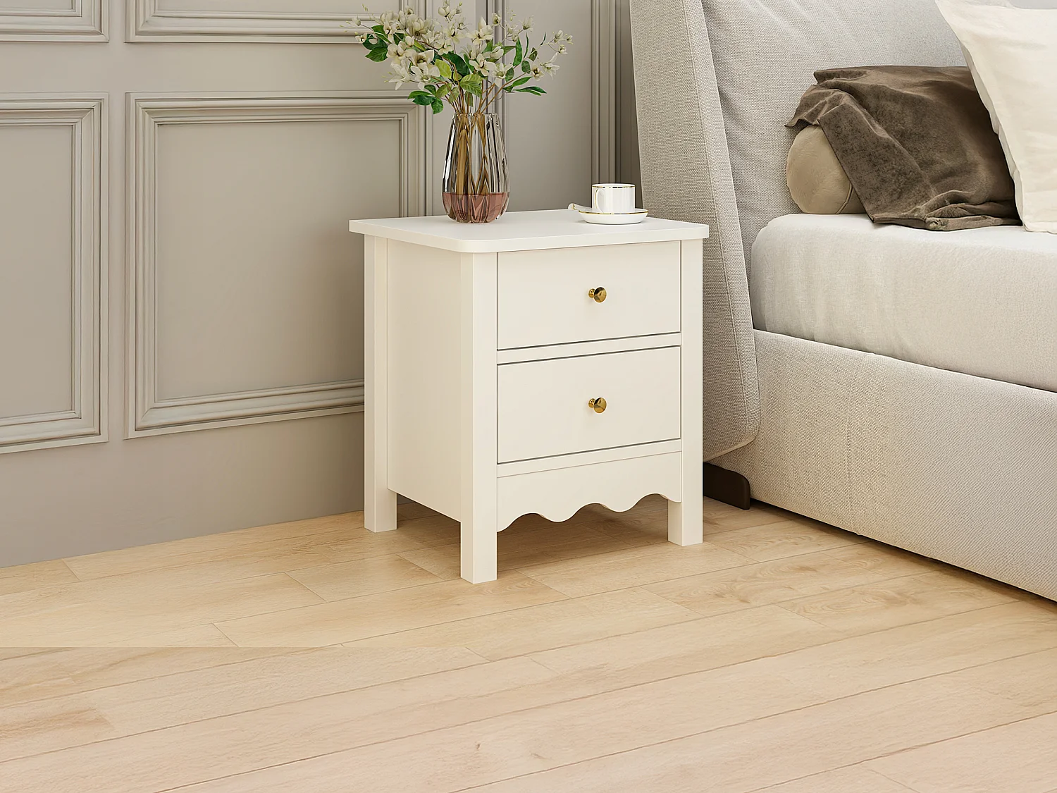 Lot de 2 tables de chevet avec 2 tiroirs - Blanc - ILIZANA