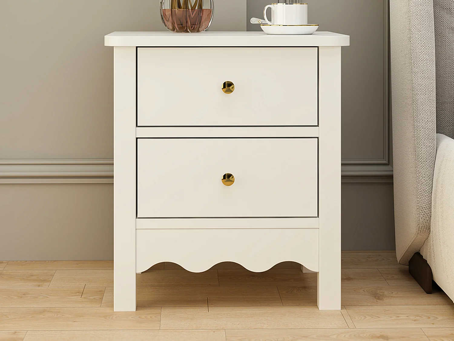 Sett med 2 nattbord med 2 skuffer - Hvit - ILIZANA