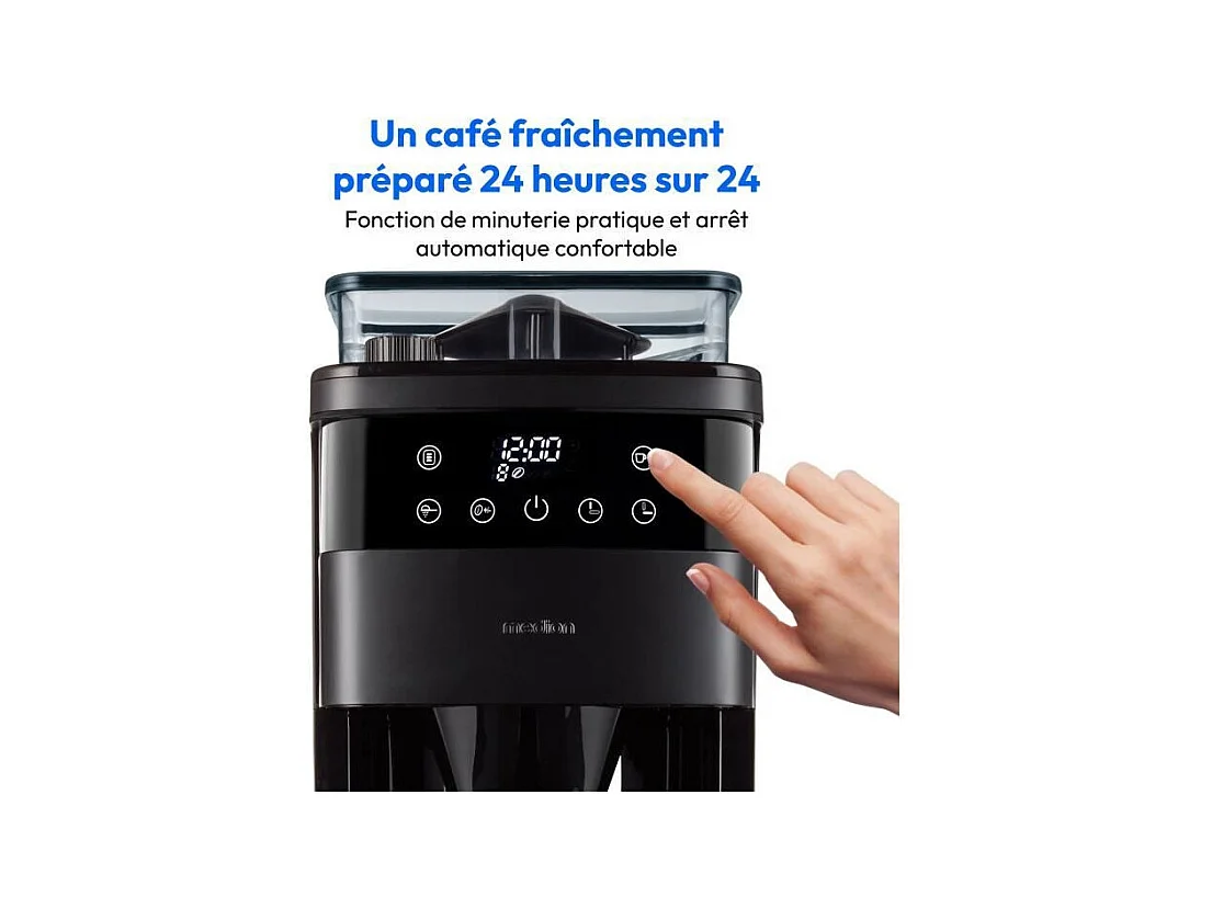 Cafetiere Filtre Digitale Isotherme avec Broyeur - MEDION - 1000W - 1,0L - Noir