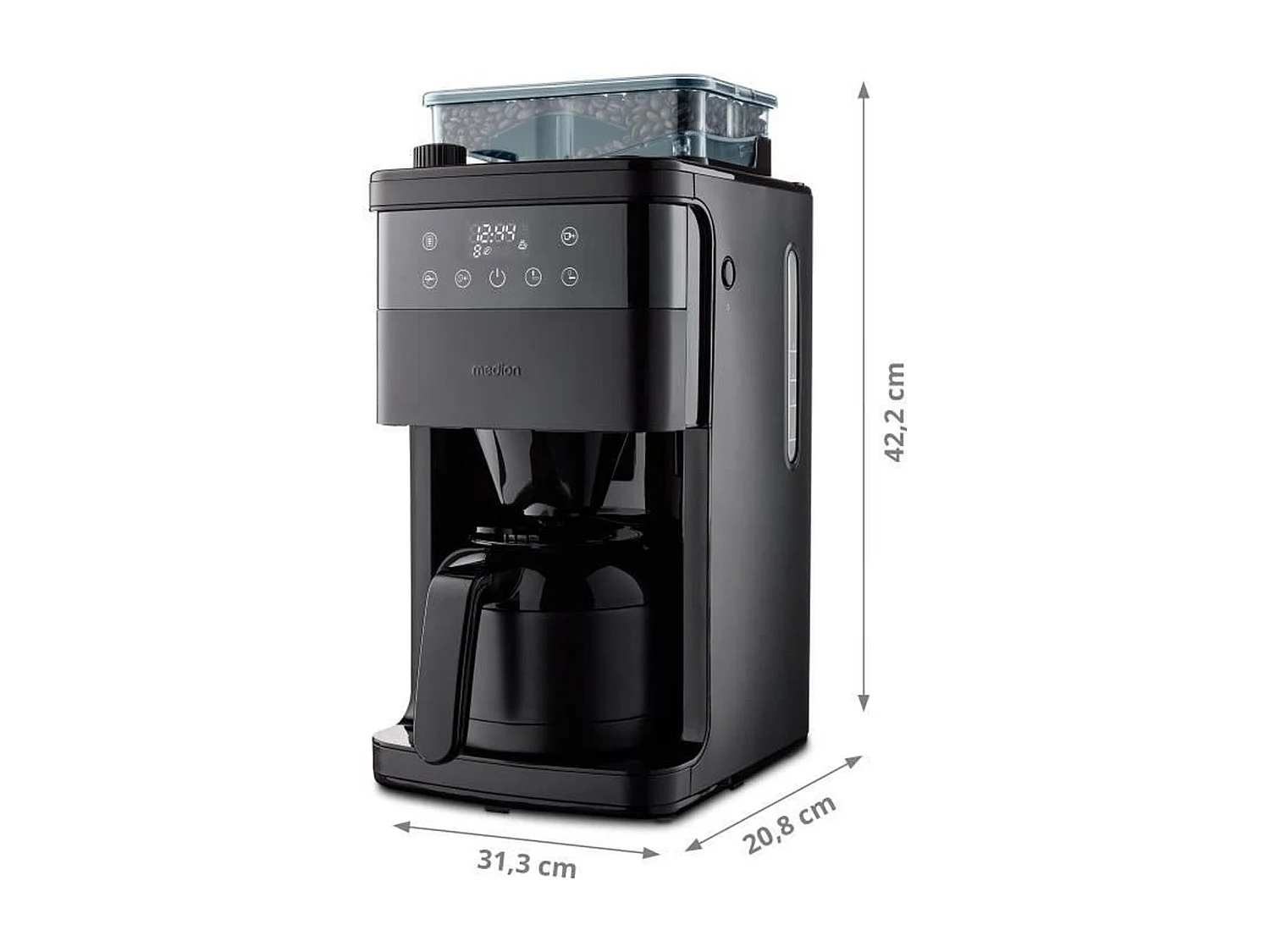 Cafetiere Filtre Digitale Isotherme avec Broyeur - MEDION - 1000W - 1,0L - Noir