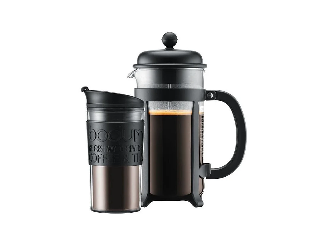 French Press BODUM JAVA SET - 8 Tazze 1.0 L + Tazza Termica in Plastica 0.35 L Nero
