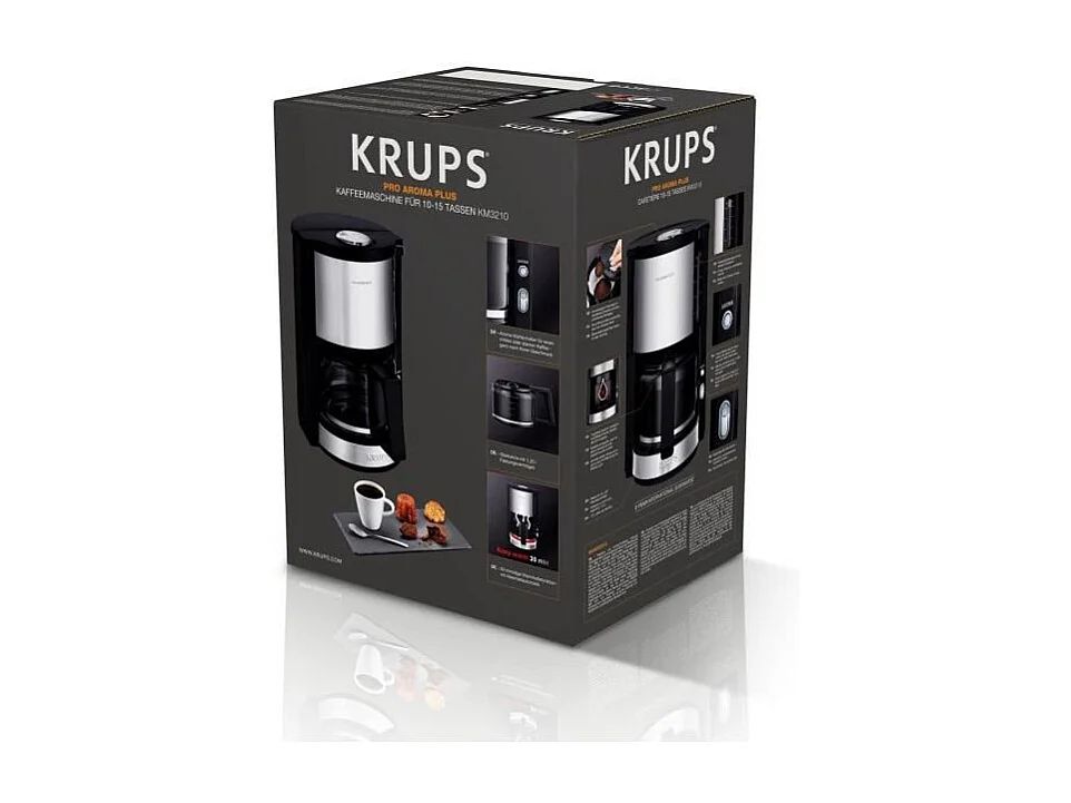 KRUPS KM321010 Pro Aroma Plus Cafetiere filtre electrique, 1,25 L soit 15 tasses, Machine a cafe, Noir et inox