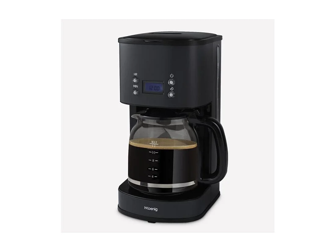 Cafetiere programmable - HKoeNIG - MG32 - 1,5 L (12 tasses) - 1000 W - Ecran LCD - Maintien au chaud - Noir et acier inoxydable